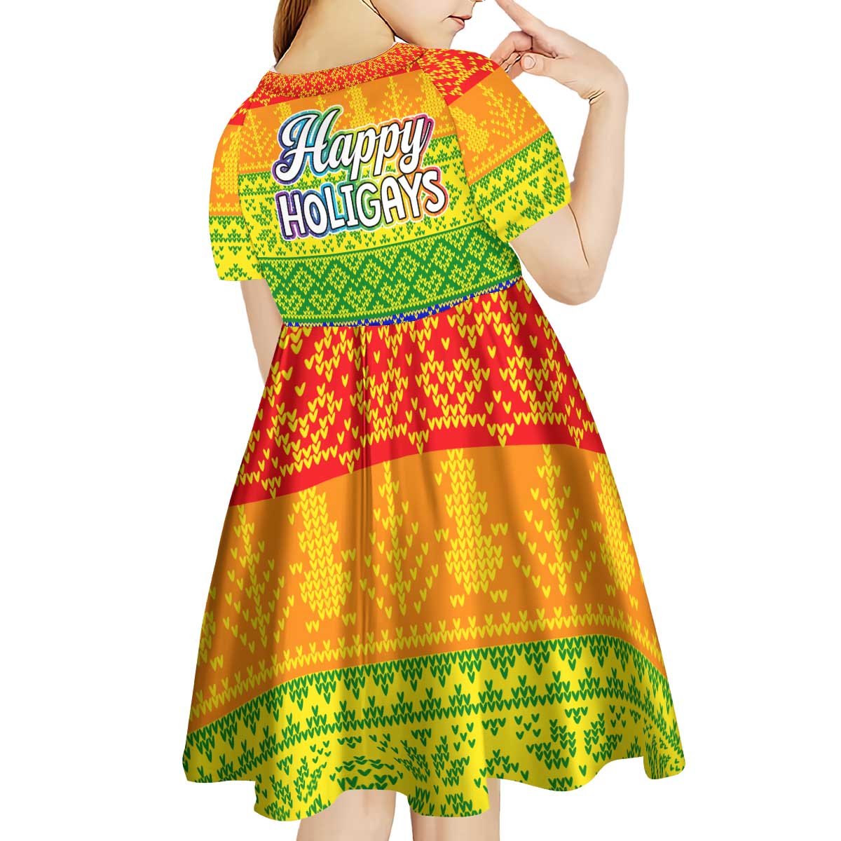 LGBT Gay Pride Happy Holigays Christmas Kid Short Sleeve Dress Xmas Holiday Patterns - Wonder Print Shop