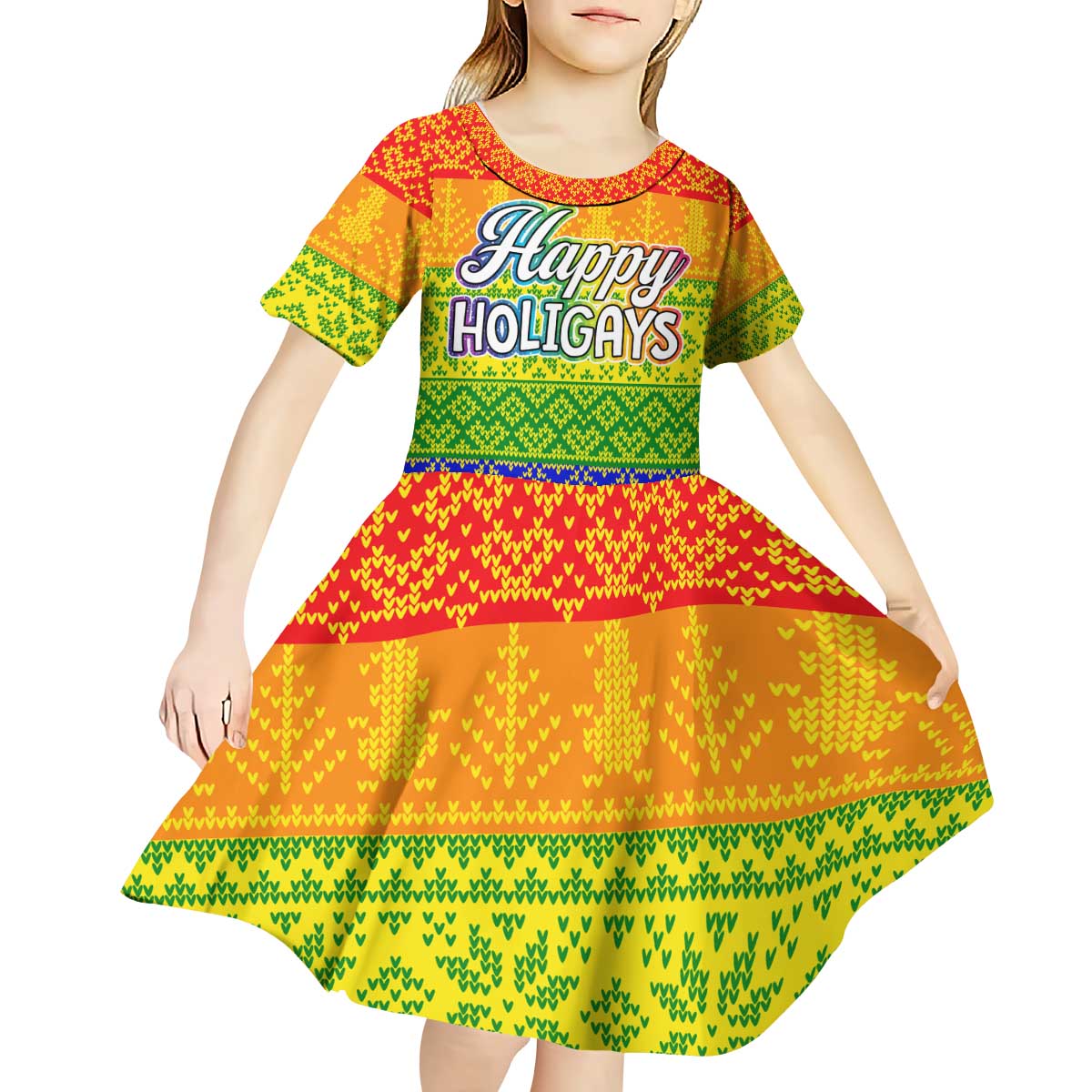 LGBT Gay Pride Happy Holigays Christmas Kid Short Sleeve Dress Xmas Holiday Patterns - Wonder Print Shop