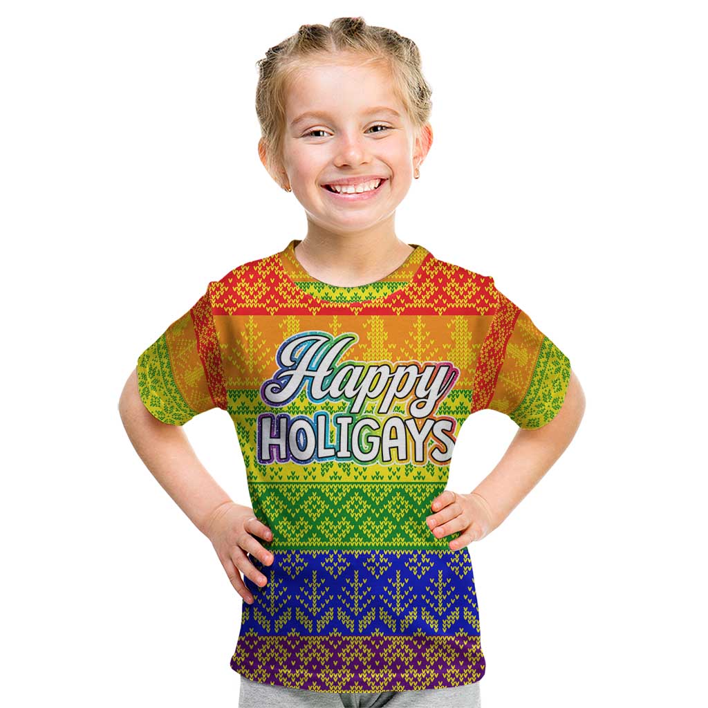 LGBT Gay Pride Happy Holigays Christmas Kid T Shirt Xmas Holiday Patterns - Wonder Print Shop