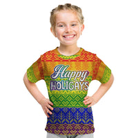 LGBT Gay Pride Happy Holigays Christmas Kid T Shirt Xmas Holiday Patterns - Wonder Print Shop