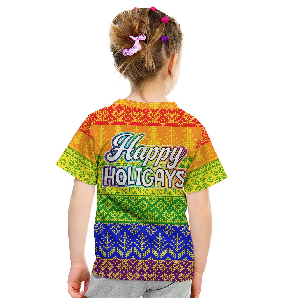 LGBT Gay Pride Happy Holigays Christmas Kid T Shirt Xmas Holiday Patterns - Wonder Print Shop