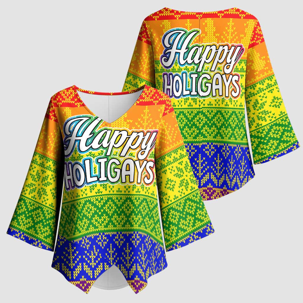LGBT Gay Pride Happy Holigays Christmas Kimono Sleeve Blouse Xmas Holiday Patterns - Wonder Print Shop