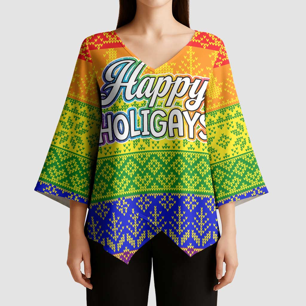 LGBT Gay Pride Happy Holigays Christmas Kimono Sleeve Blouse Xmas Holiday Patterns - Wonder Print Shop