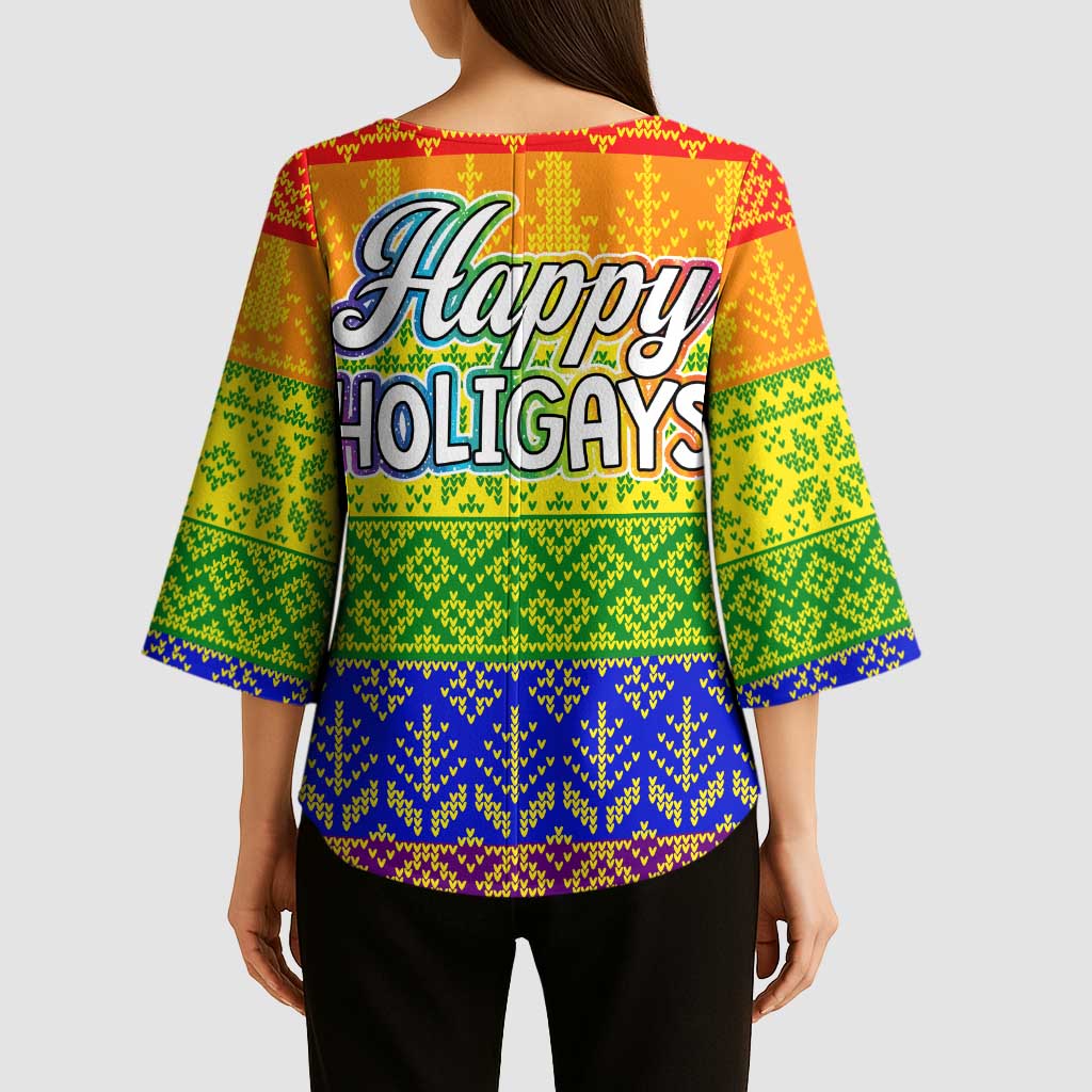 LGBT Gay Pride Happy Holigays Christmas Kimono Sleeve Blouse Xmas Holiday Patterns - Wonder Print Shop