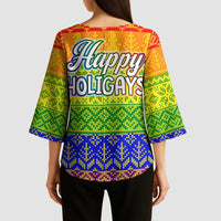 LGBT Gay Pride Happy Holigays Christmas Kimono Sleeve Blouse Xmas Holiday Patterns - Wonder Print Shop