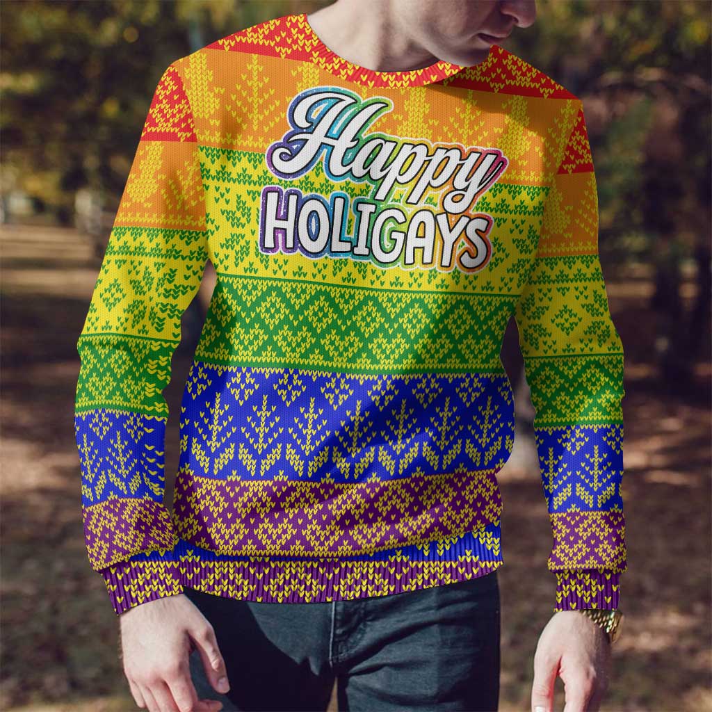 LGBT Gay Pride Happy Holigays Christmas Ugly Christmas Sweater Xmas Holiday Patterns - Wonder Print Shop