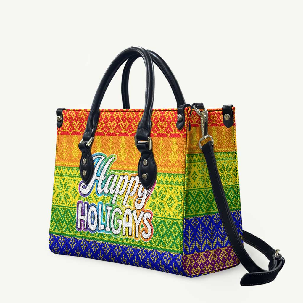 LGBT Gay Pride Happy Holigays Christmas Leather Bag Xmas Holiday Patterns - Wonder Print Shop