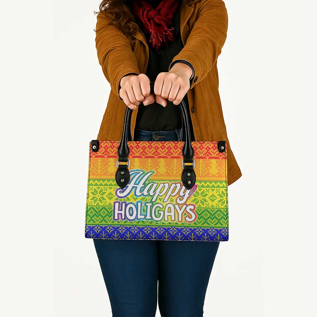 LGBT Gay Pride Happy Holigays Christmas Leather Bag Xmas Holiday Patterns - Wonder Print Shop