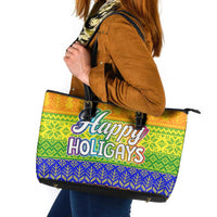 LGBT Gay Pride Happy Holigays Christmas Leather Tote Bag Xmas Holiday Patterns - Wonder Print Shop