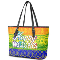 LGBT Gay Pride Happy Holigays Christmas Leather Tote Bag Xmas Holiday Patterns - Wonder Print Shop