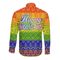 LGBT Gay Pride Happy Holigays Christmas Long Sleeve Button Shirt Xmas Holiday Patterns - Wonder Print Shop