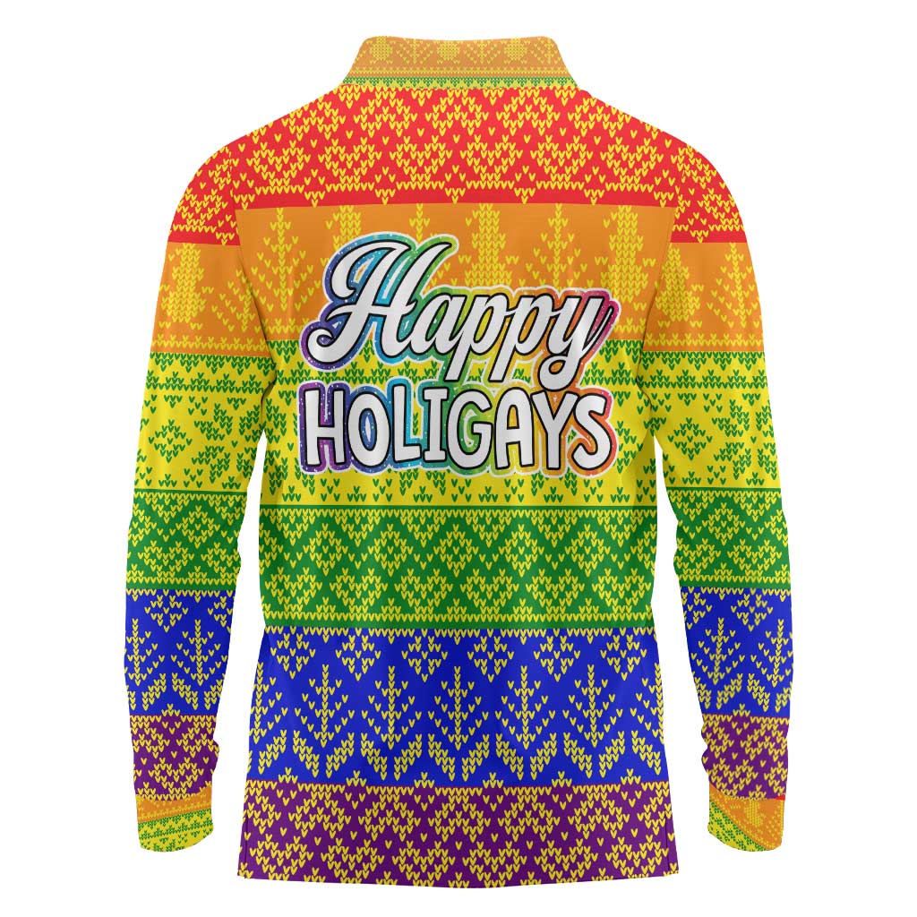 LGBT Gay Pride Happy Holigays Christmas Long Sleeve Polo Shirt Xmas Holiday Patterns - Wonder Print Shop