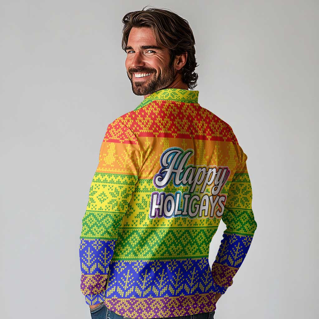LGBT Gay Pride Happy Holigays Christmas Long Sleeve Polo Shirt Xmas Holiday Patterns - Wonder Print Shop