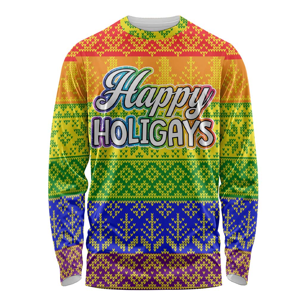 LGBT Gay Pride Happy Holigays Christmas Long Sleeve Shirt Xmas Holiday Patterns - Wonder Print Shop