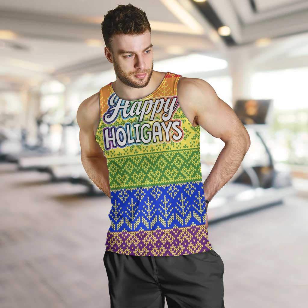 LGBT Gay Pride Happy Holigays Christmas Men Tank Top Xmas Holiday Patterns - Wonder Print Shop