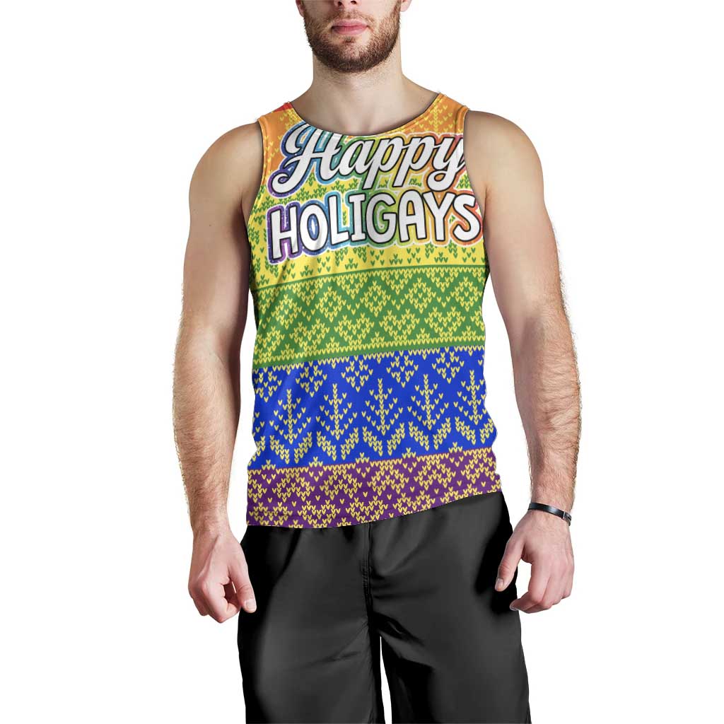 LGBT Gay Pride Happy Holigays Christmas Men Tank Top Xmas Holiday Patterns - Wonder Print Shop