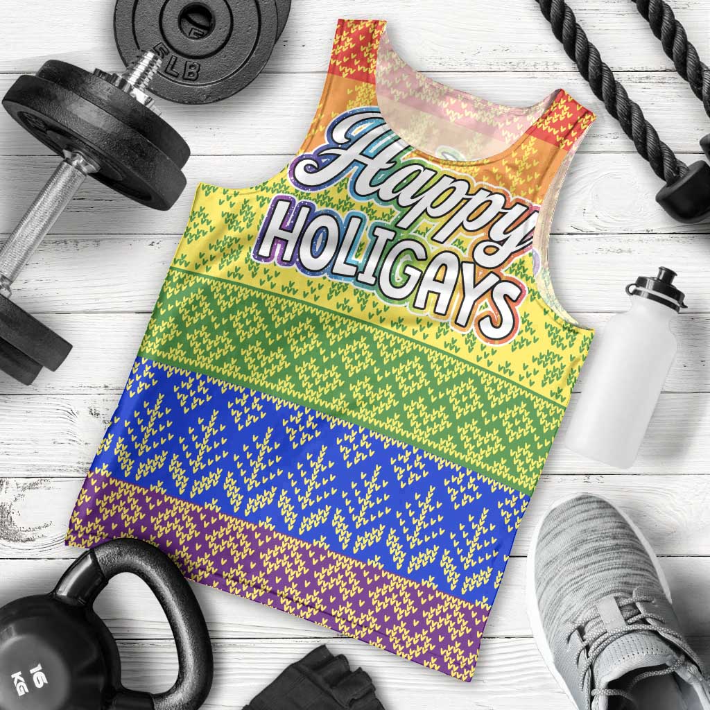 LGBT Gay Pride Happy Holigays Christmas Men Tank Top Xmas Holiday Patterns - Wonder Print Shop