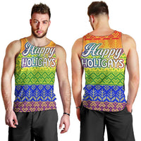 LGBT Gay Pride Happy Holigays Christmas Men Tank Top Xmas Holiday Patterns - Wonder Print Shop