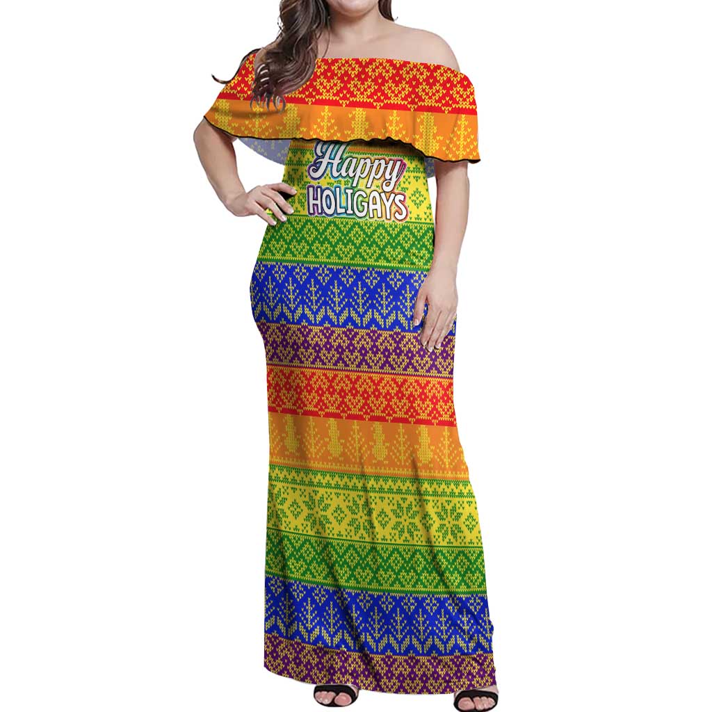 LGBT Gay Pride Happy Holigays Christmas Off Shoulder Maxi Dress Xmas Holiday Patterns - Wonder Print Shop