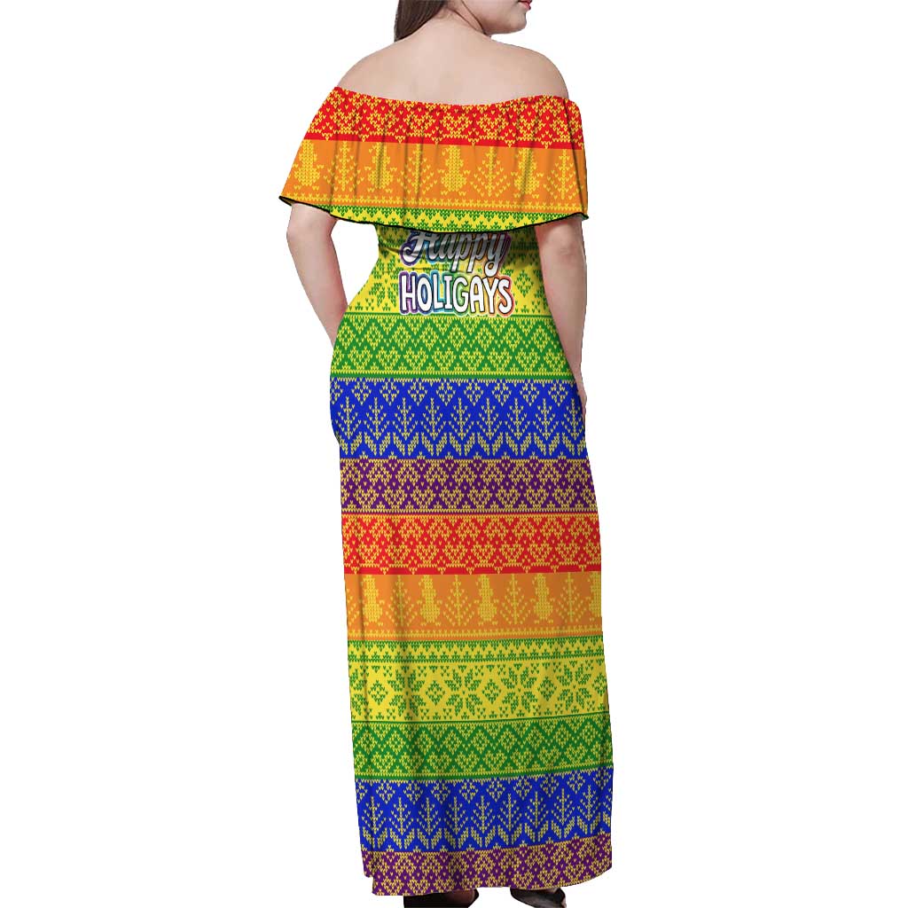 LGBT Gay Pride Happy Holigays Christmas Off Shoulder Maxi Dress Xmas Holiday Patterns - Wonder Print Shop