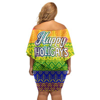LGBT Gay Pride Happy Holigays Christmas Off Shoulder Short Dress Xmas Holiday Patterns - Wonder Print Shop