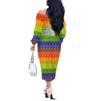 LGBT Gay Pride Happy Holigays Christmas Off The Shoulder Long Sleeve Dress Xmas Holiday Patterns - Wonder Print Shop