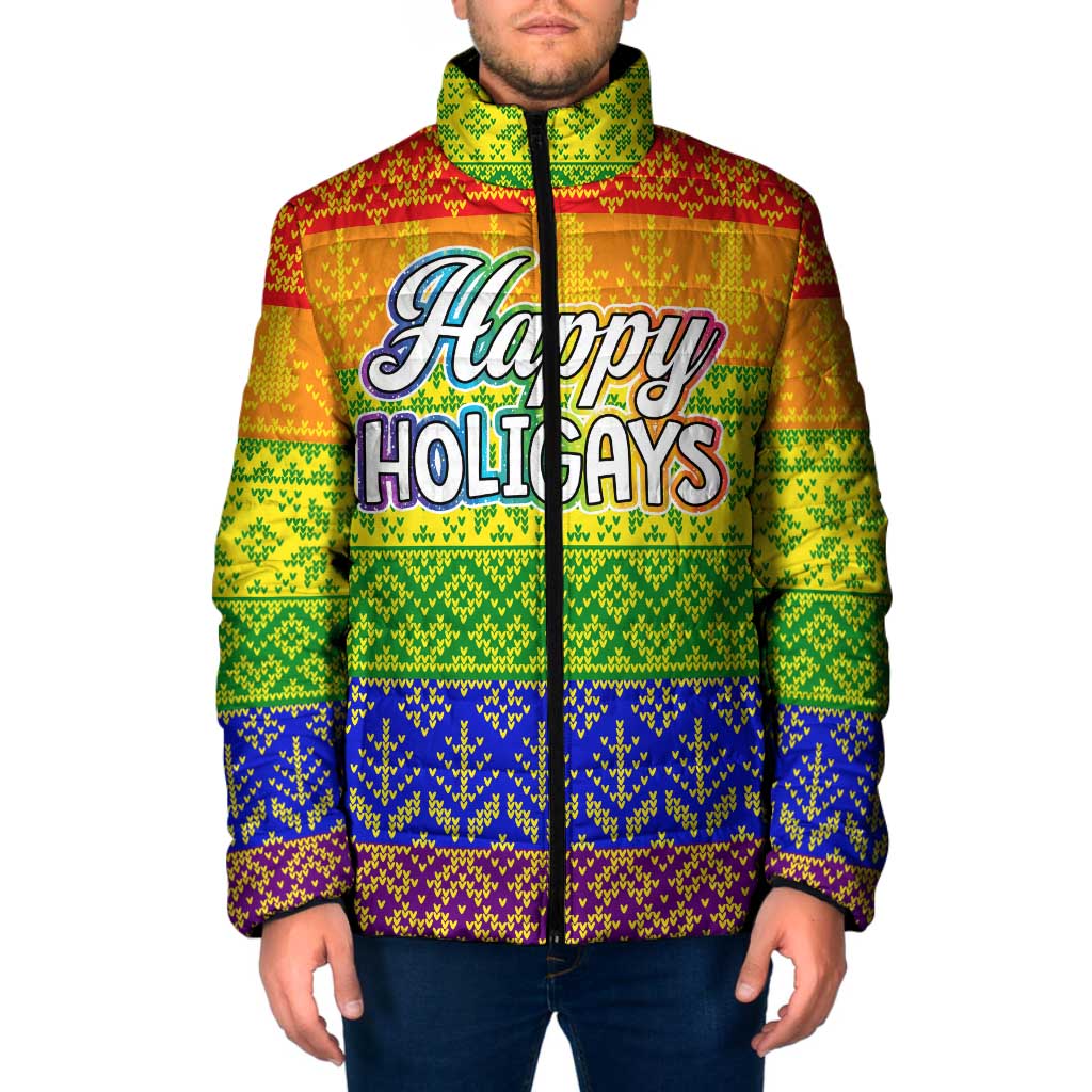 LGBT Gay Pride Happy Holigays Christmas Padded Jacket Xmas Holiday Patterns - Wonder Print Shop