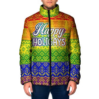 LGBT Gay Pride Happy Holigays Christmas Padded Jacket Xmas Holiday Patterns - Wonder Print Shop