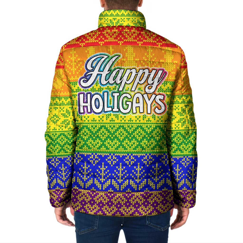 LGBT Gay Pride Happy Holigays Christmas Padded Jacket Xmas Holiday Patterns - Wonder Print Shop