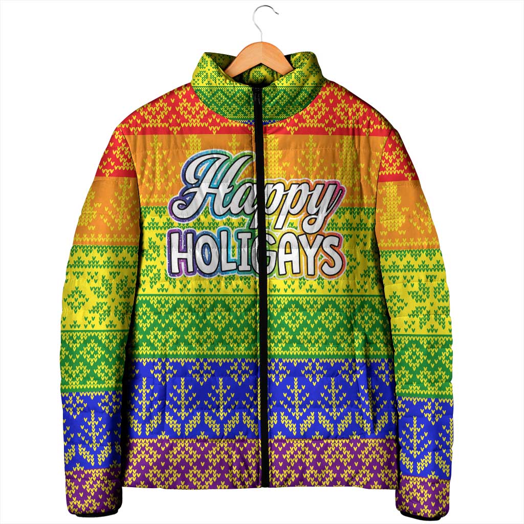 LGBT Gay Pride Happy Holigays Christmas Padded Jacket Xmas Holiday Patterns - Wonder Print Shop