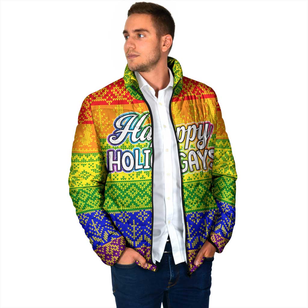 LGBT Gay Pride Happy Holigays Christmas Padded Jacket Xmas Holiday Patterns - Wonder Print Shop