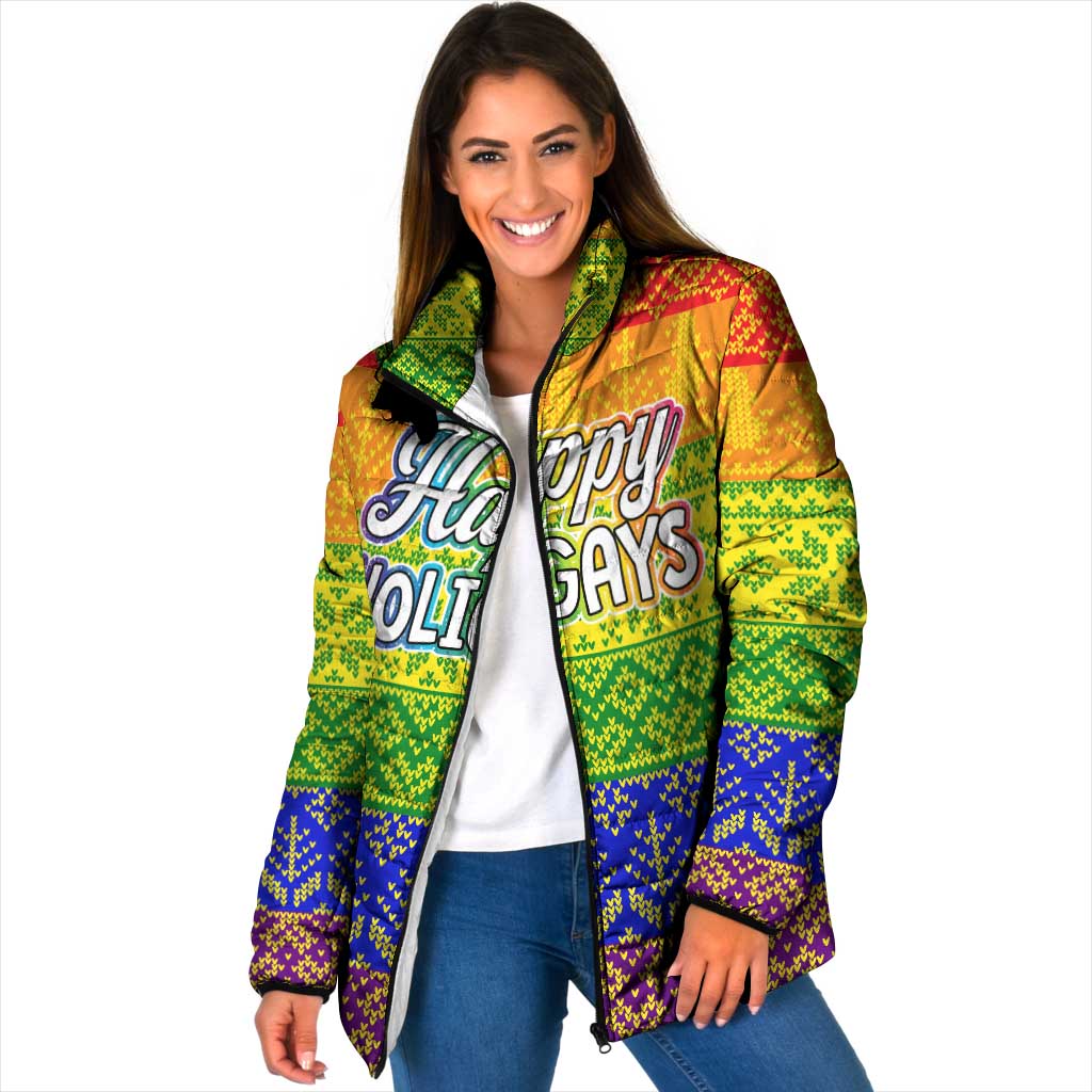 LGBT Gay Pride Happy Holigays Christmas Padded Jacket Xmas Holiday Patterns - Wonder Print Shop