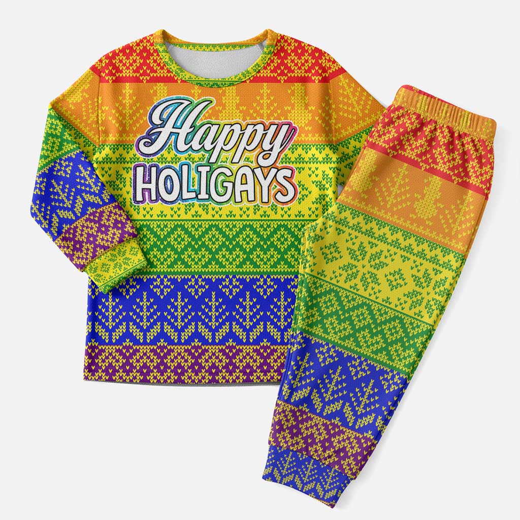 LGBT Gay Pride Happy Holigays Christmas Pajama Set Xmas Holiday Patterns - Wonder Print Shop