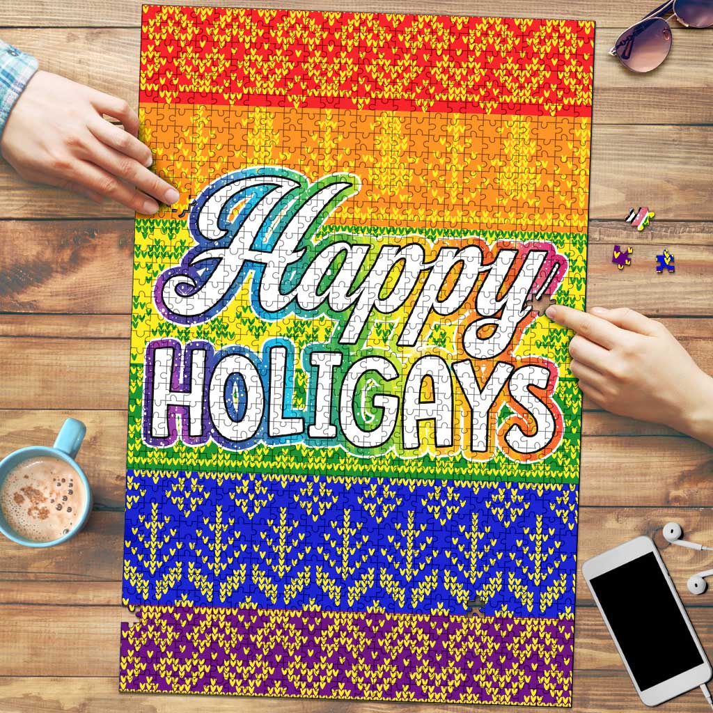 LGBT Gay Pride Happy Holigays Christmas Puzzle Xmas Holiday Patterns - Wonder Print Shop