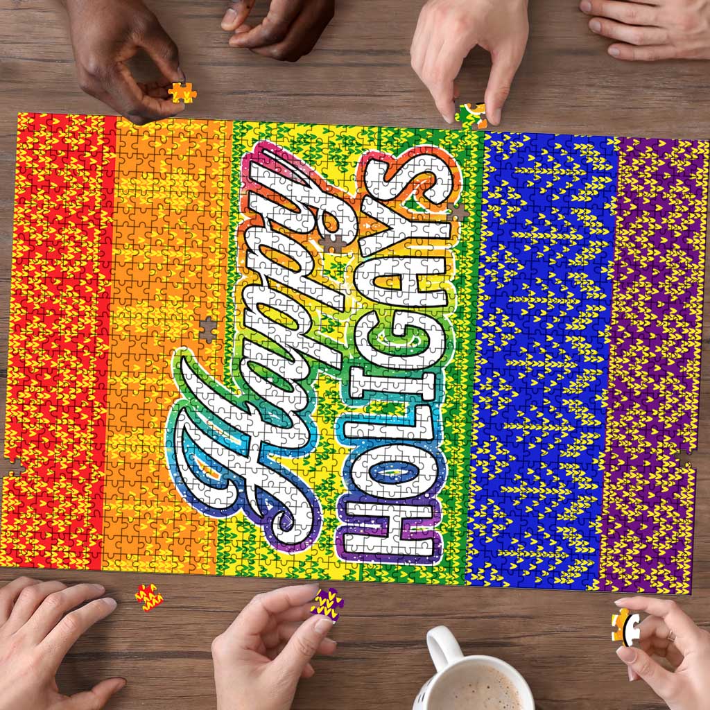 LGBT Gay Pride Happy Holigays Christmas Puzzle Xmas Holiday Patterns - Wonder Print Shop