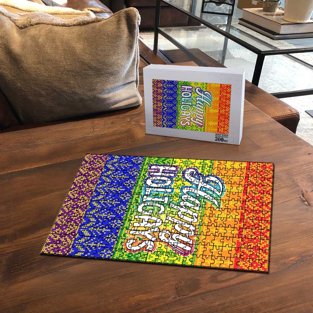LGBT Gay Pride Happy Holigays Christmas Puzzle Xmas Holiday Patterns - Wonder Print Shop