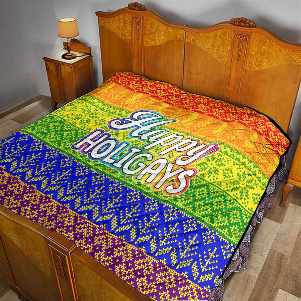 LGBT Gay Pride Happy Holigays Christmas Quilt Xmas Holiday Patterns - Wonder Print Shop