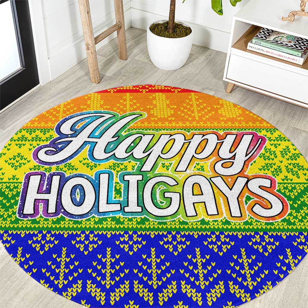 LGBT Gay Pride Happy Holigays Christmas Round Carpet Xmas Holiday Patterns - Wonder Print Shop