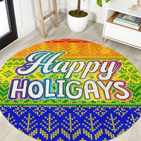 LGBT Gay Pride Happy Holigays Christmas Round Carpet Xmas Holiday Patterns - Wonder Print Shop