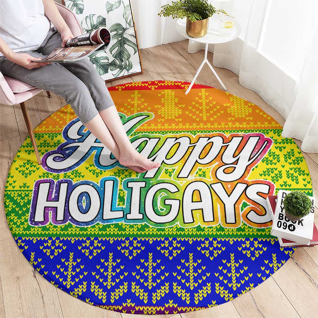 LGBT Gay Pride Happy Holigays Christmas Round Carpet Xmas Holiday Patterns - Wonder Print Shop
