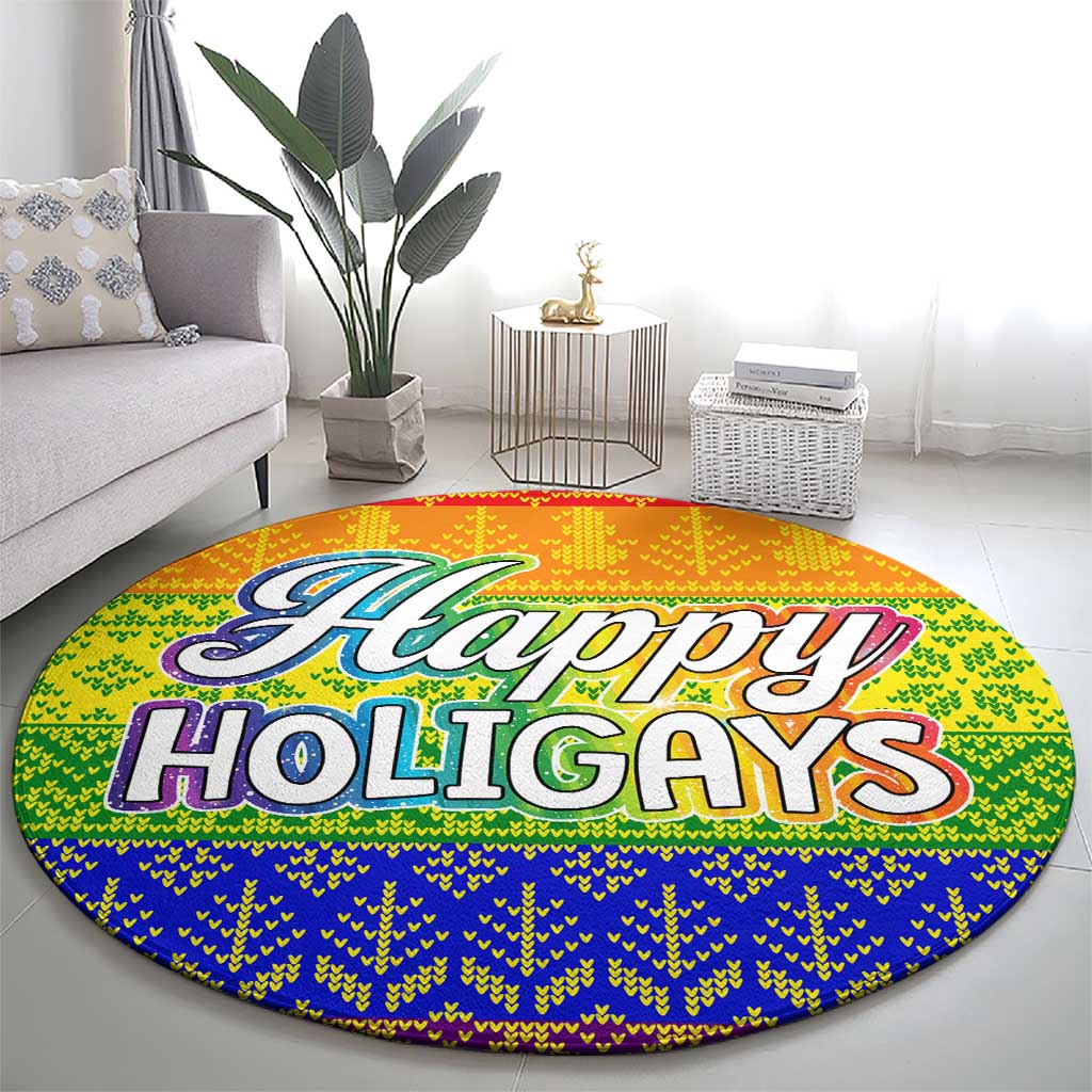 LGBT Gay Pride Happy Holigays Christmas Round Carpet Xmas Holiday Patterns - Wonder Print Shop