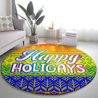 LGBT Gay Pride Happy Holigays Christmas Round Carpet Xmas Holiday Patterns - Wonder Print Shop