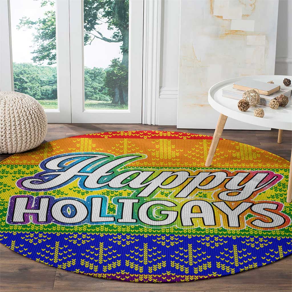 LGBT Gay Pride Happy Holigays Christmas Round Carpet Xmas Holiday Patterns - Wonder Print Shop
