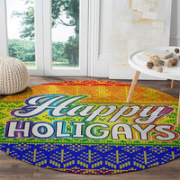 LGBT Gay Pride Happy Holigays Christmas Round Carpet Xmas Holiday Patterns - Wonder Print Shop