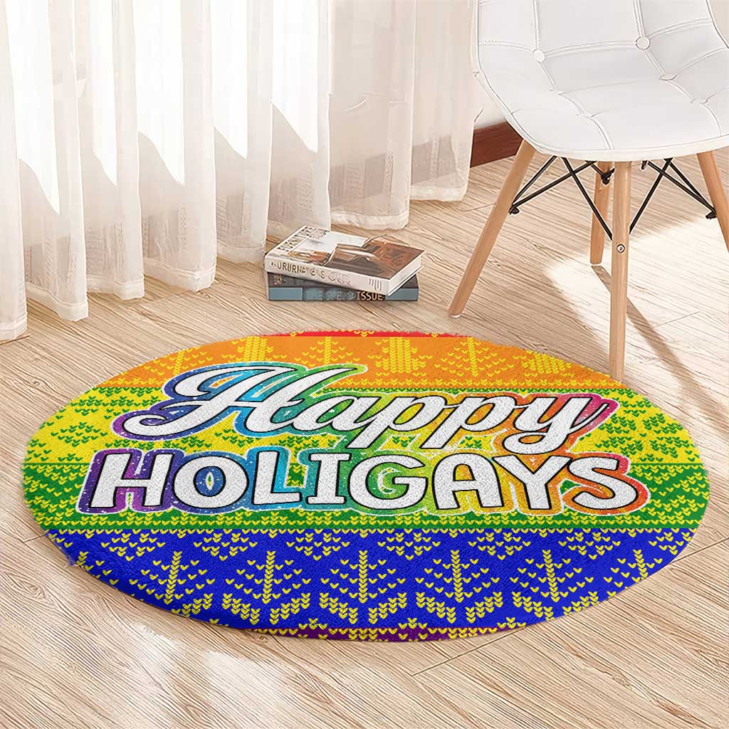 LGBT Gay Pride Happy Holigays Christmas Round Carpet Xmas Holiday Patterns - Wonder Print Shop