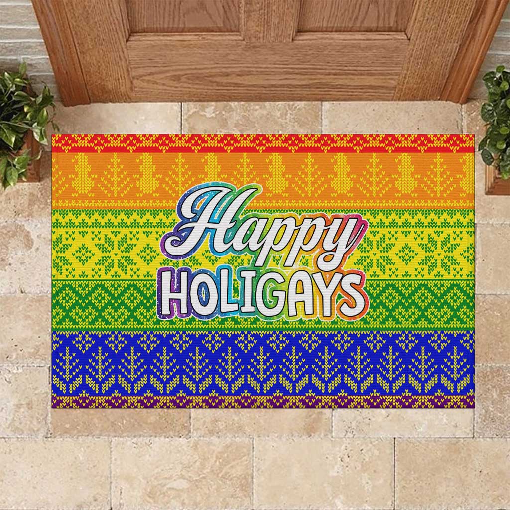 LGBT Gay Pride Happy Holigays Christmas Rubber Doormat Xmas Holiday Patterns - Wonder Print Shop