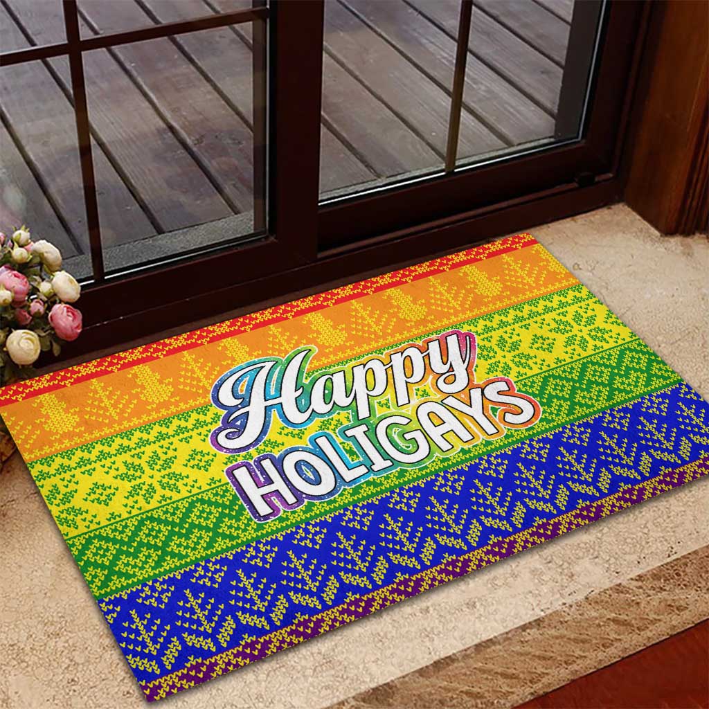LGBT Gay Pride Happy Holigays Christmas Rubber Doormat Xmas Holiday Patterns - Wonder Print Shop