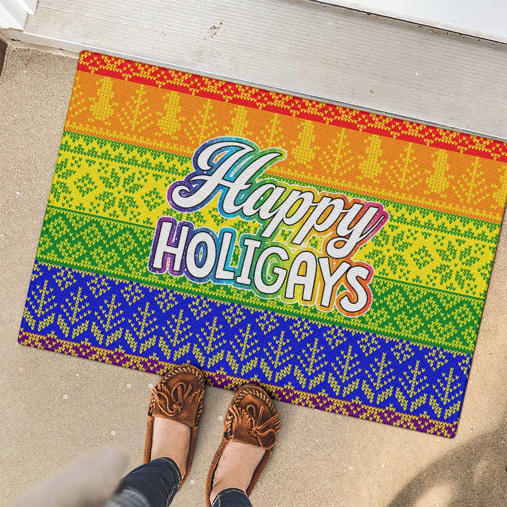 LGBT Gay Pride Happy Holigays Christmas Rubber Doormat Xmas Holiday Patterns - Wonder Print Shop