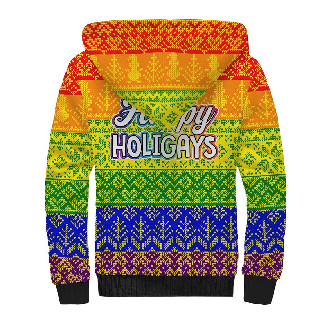 LGBT Gay Pride Happy Holigays Christmas Sherpa Hoodie Xmas Holiday Patterns - Wonder Print Shop