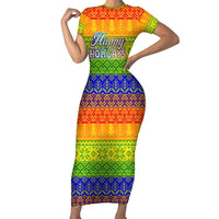 LGBT Gay Pride Happy Holigays Christmas Short Sleeve Bodycon Dress Xmas Holiday Patterns - Wonder Print Shop